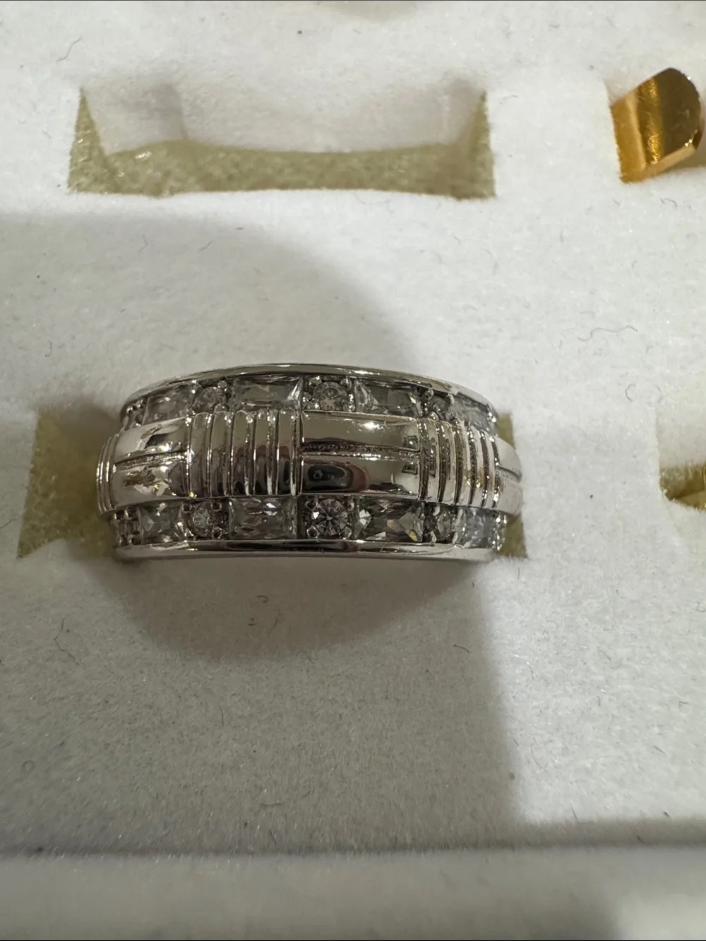 Silver Tone Women's Multi-Row Crystal Ring - Elegant Statement Band